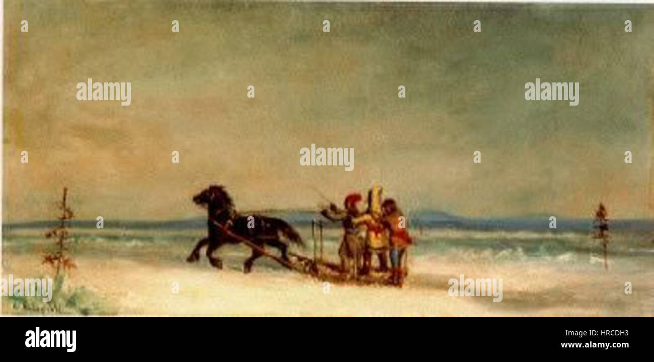 Sleigh Ride, pittura ad olio di Cornelius Krieghoff Foto Stock