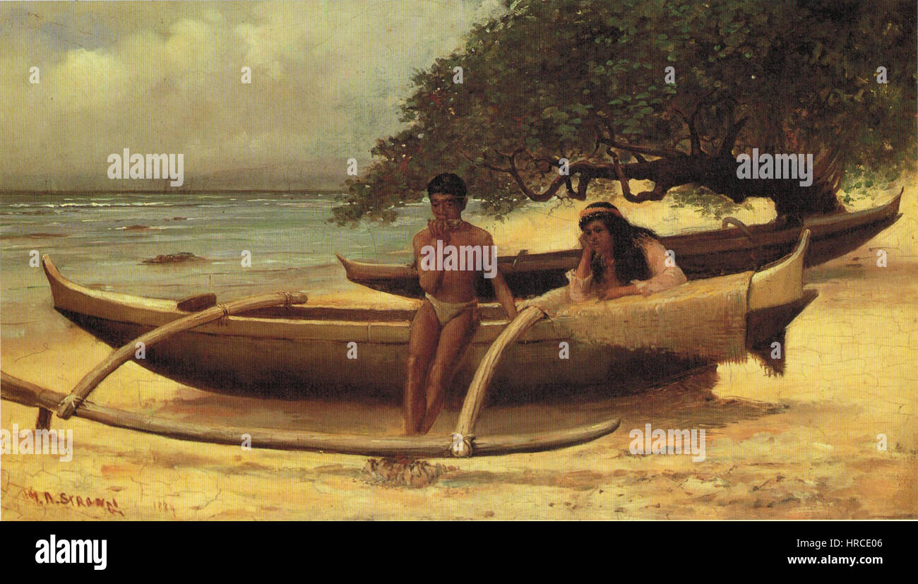 Giuseppe Dwight forte - "Hawaiian canoa, Waikiki, olio su tela, 1884 Foto Stock
