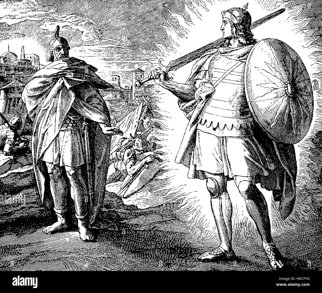 "Bibel in Bildern" (Bibbia nelle immagini) di Schnorr von Carolsfeld, 1860, è una famosa serie biblica illustrata. Questo pezzo presenta un'illustrazione dettagliata di una scena biblica, che dimostra la maestria dell'artista nel raffigurare eventi sacri con accuratezza storica e narrazione visiva. Foto Stock