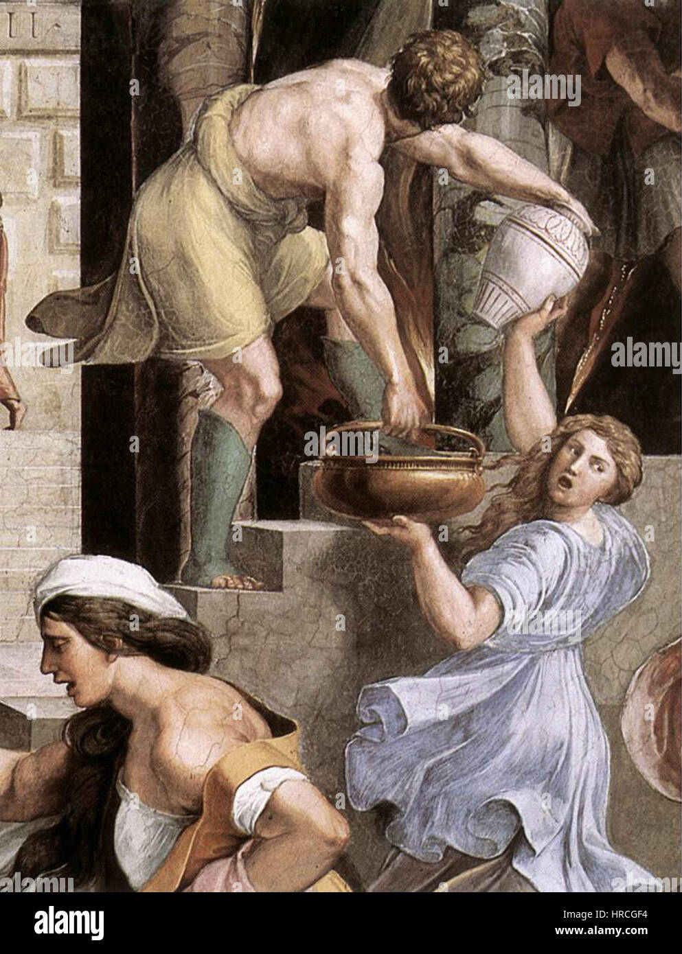 Sanzio, Raffaello - l'Incendio di Borgo (dettaglio) - 1514 Foto Stock