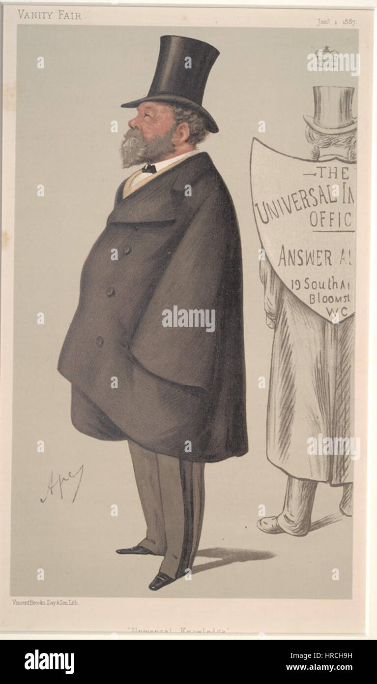 L'illustrazione di Charles Wilde da *Vanity Fair* (1887) cattura l'essenza satirica della società vittoriana. Conosciuto per le sue caricature, il lavoro di Wilde critica i costumi sociali e le figure del tempo con un umorismo acuto e caratteristiche esagerate. Il pezzo riflette il tono satirico di *Vanity Fair*, una pubblicazione famosa per i commenti politici e sociali. Foto Stock