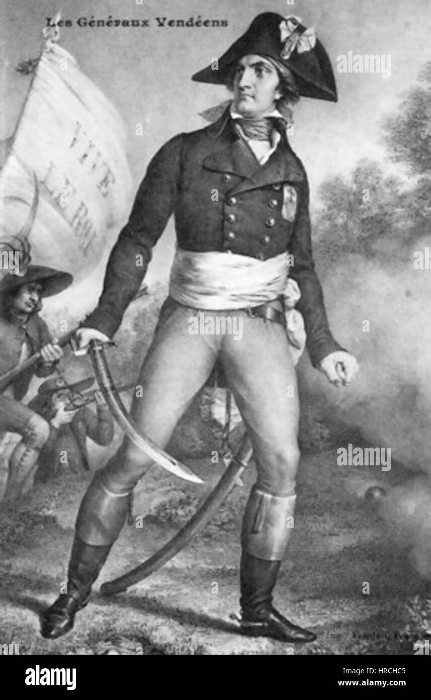 Jean Nicolas Stofflet fu un leader militare francese durante la rivoluzione francese. Il suo ritratto cattura il suo abbigliamento militare e la sua leadership, riflettendo il suo ruolo nelle guerre rivoluzionarie e i suoi contributi alla storia francese. Foto Stock