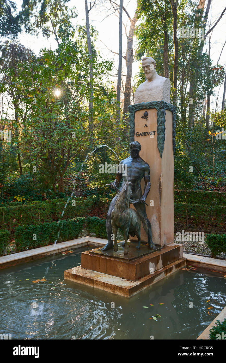 El atleta y la cabra, Fontana di Angelo Ganivet da Juan Cristóbal González, Granada, Andalusia, Spagna, Europa Foto Stock