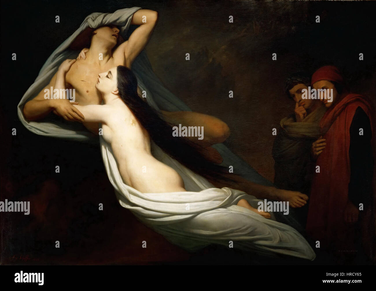 1855 Ary Scheffer - i fantasmi di Paolo e Francesca appaiono a Dante e Virgilio Foto Stock