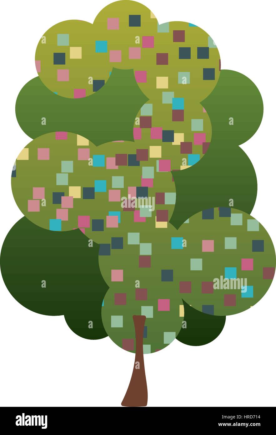 Silhouette colorato albero frondoso con pixel quadrati Illustrazione Vettoriale