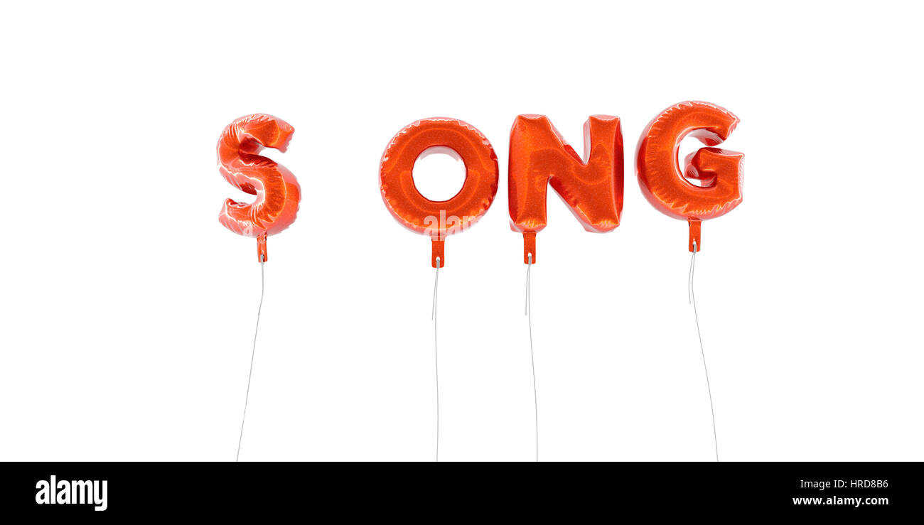 SONG - parola fatta dal foglio in plastica rosso palloncini - 3D rendering. Può essere utilizzato online un banner pubblicitario o una cartolina di stampa. Foto Stock