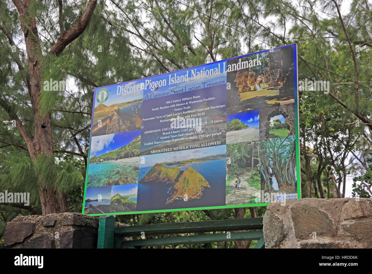 Segno esterno di Pigeon Island National Landmark, St Lucia Foto Stock