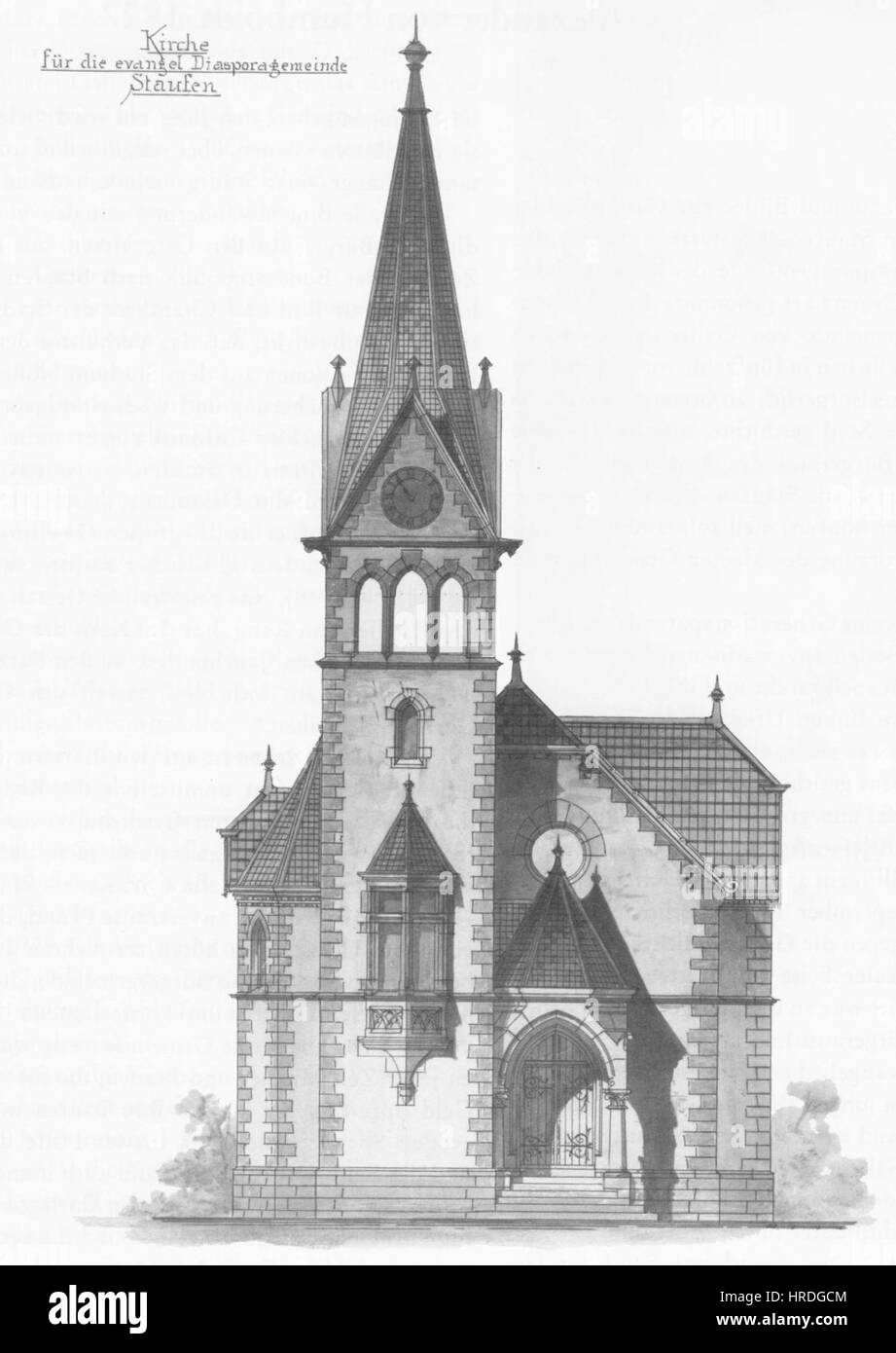 Evangelische Kirche Staufen Entwurfszeichnung Foto Stock