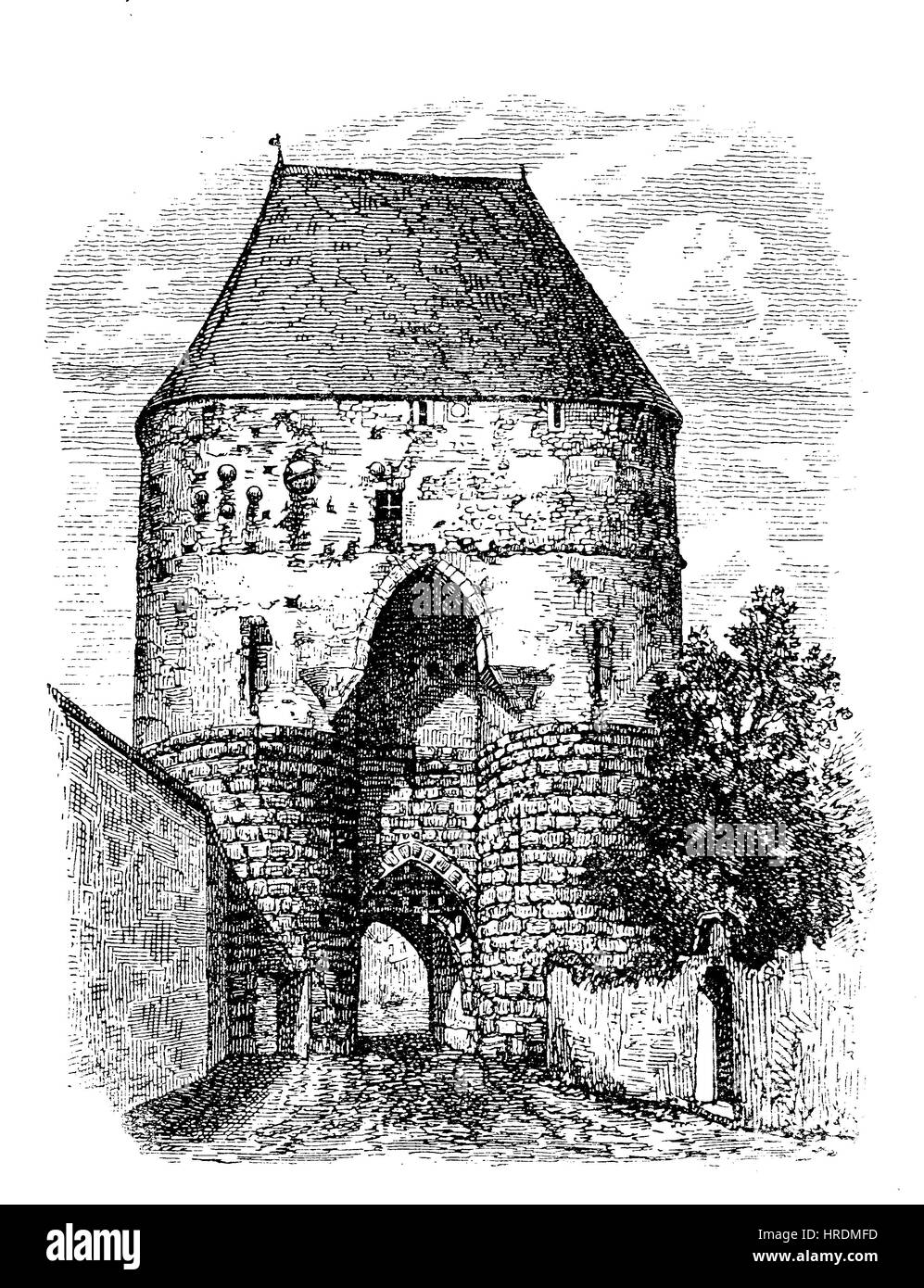 Edificio, gate di Hainburg in Austria Inferiore, Austria, 1880, riproduzione di una xilografia dal xix secolo, 1885 Foto Stock