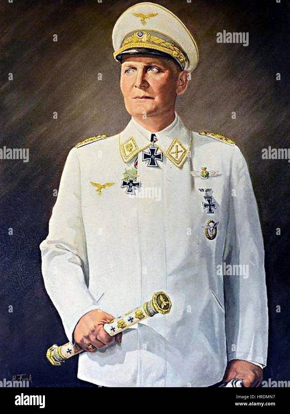 Questo ritratto di Hermann Göring, una figura di spicco nella Germania nazista, fu creato durante la metà del XX secolo. Cattura la sua severa espressione e il suo abbigliamento militare, riflettendo il suo ruolo di leader politico e militare. Foto Stock