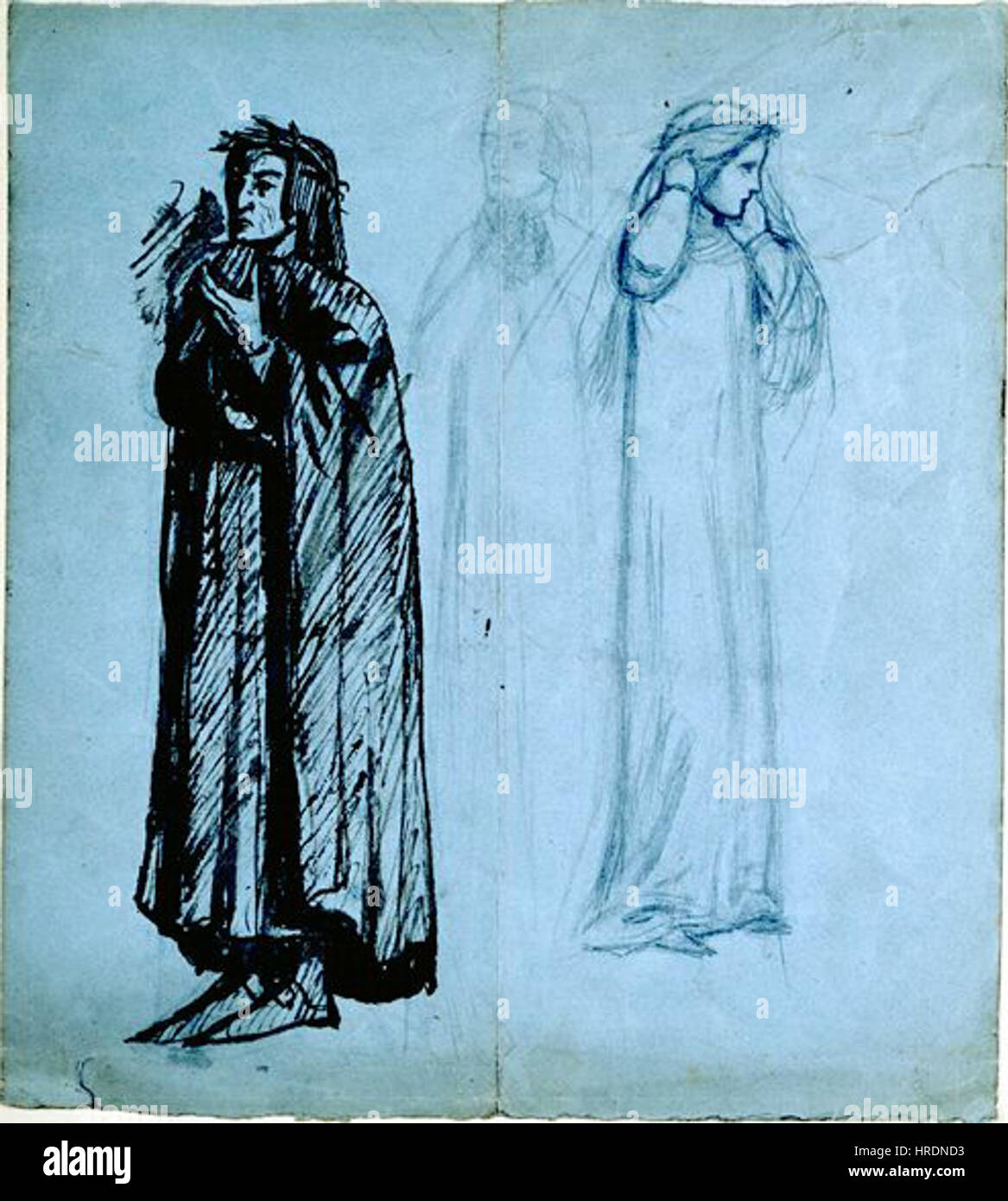 Dante Gabriel Rossetti - L'incontro di Dante e Beatrice in paradiso (grezzi schizzo) Foto Stock