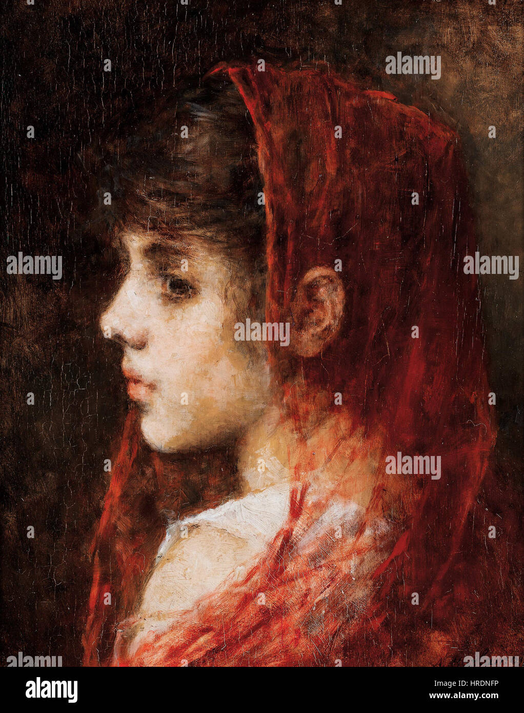 Alexei Harlamov - Ritratto di una giovane ragazza con un velo di colore rosso Foto Stock