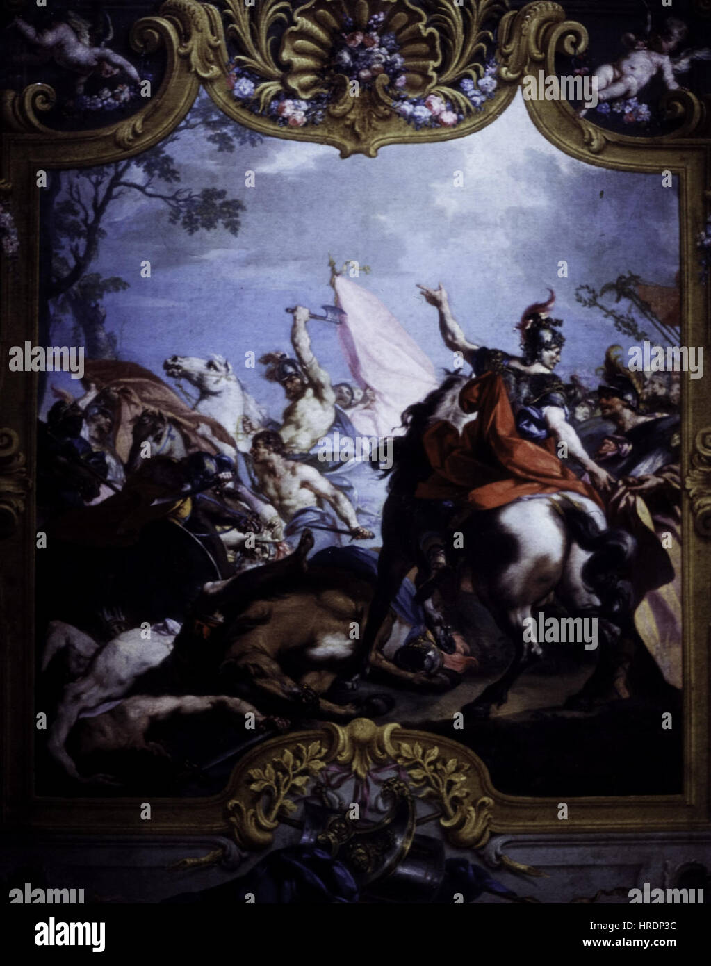 Il dipinto di Claudio Beaumont del 1969 "la battaglia di Pharsalia" raffigura lo scontro fondamentale tra Giulio Cesare e Pompeo il grande durante la guerra civile romana. Le opere d'arte sono ospitate al Minneapolis Institute of Arts e catturano l'intensità e il caos della battaglia. Foto Stock