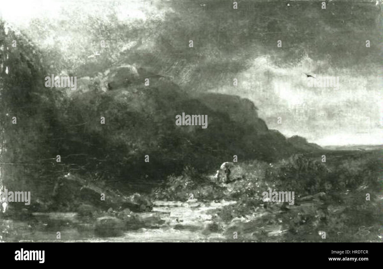 Carl Spitzweg 1808-1885 - Romanticka krajina s figuralni stafazi Foto Stock