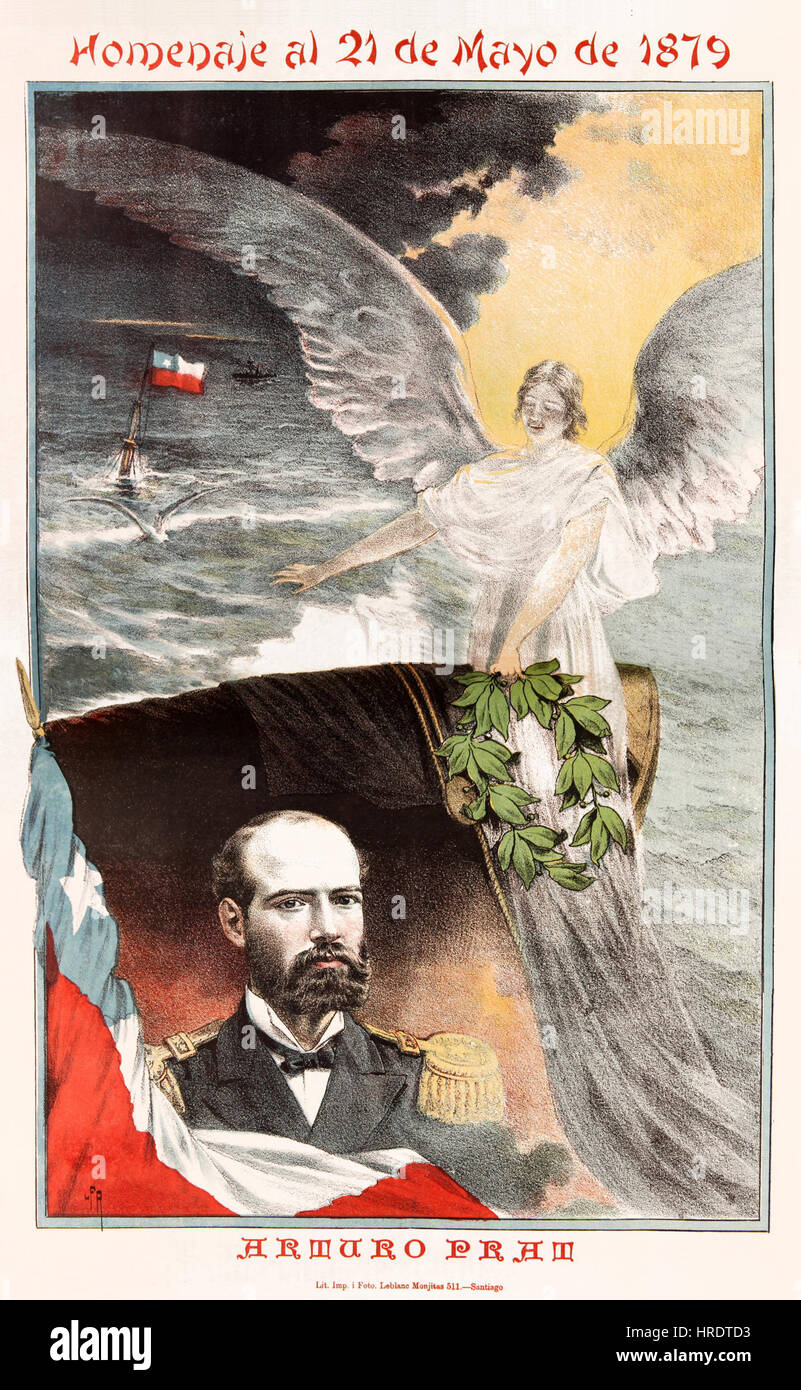 «Homenaje Prat 1879» è un’opera d’arte tributo creata a Barcellona nel 1879. L'opera onora la figura storica e il leader militare catalano di spicco, sottolineando il suo contributo e l'importanza per il patrimonio e la storia della regione. Foto Stock