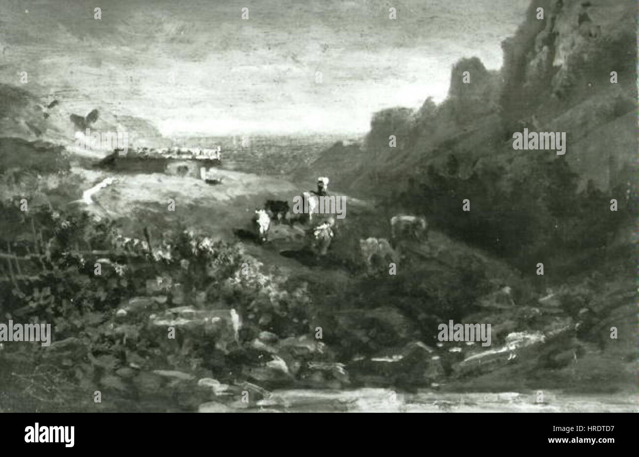 Carl Spitzweg 1808-1885 - Kravy na horske louce Foto Stock