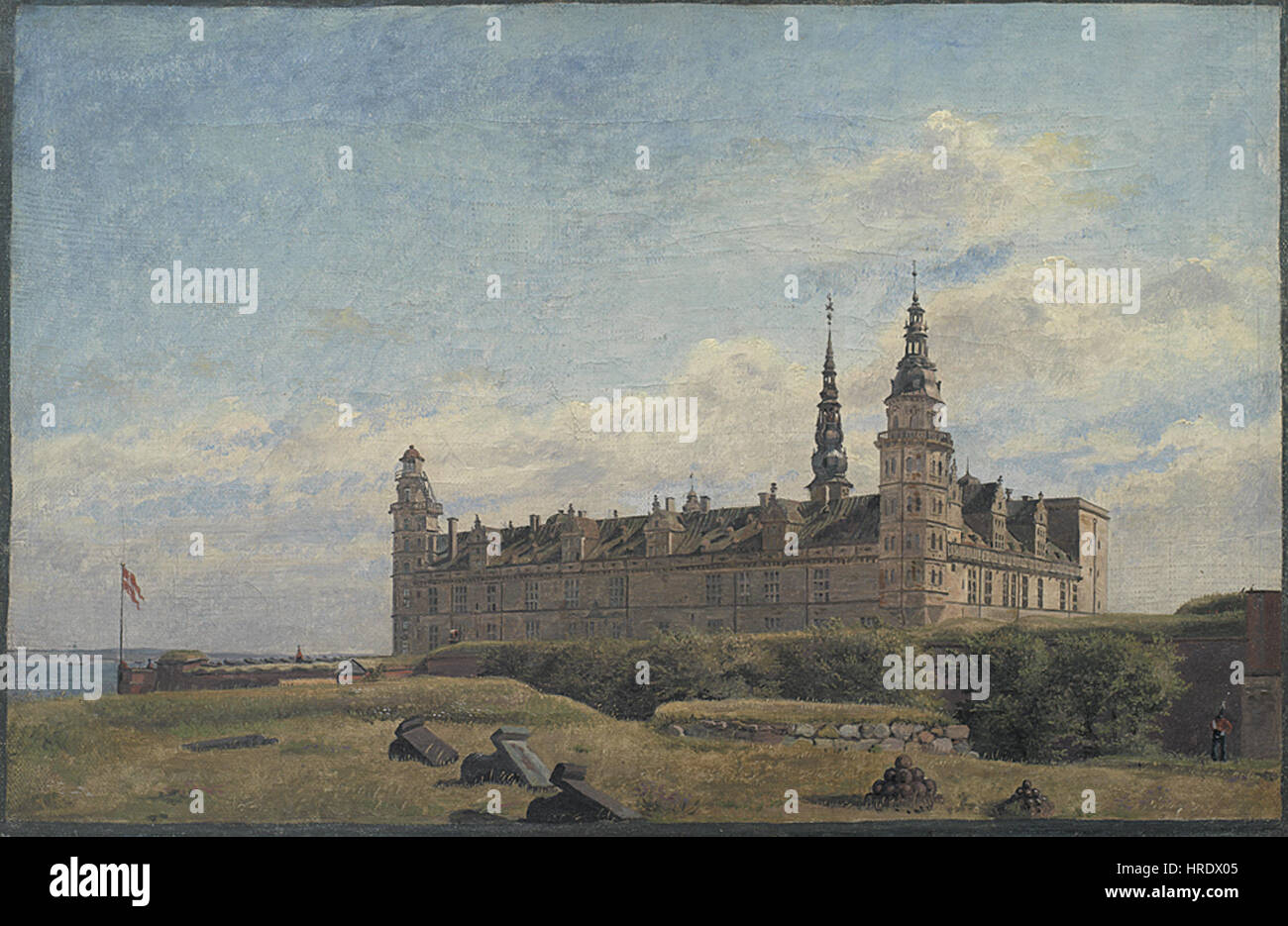 Il castello di Kronborg, in un dipinto a olio su tela del 1834 di Constantin Hansen, un artista danese. Foto Stock