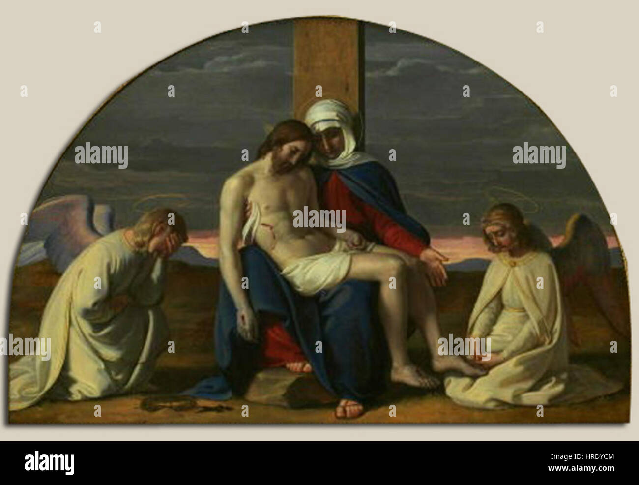 La "Pietà" di František Tkadlik (c. 1840) raffigura la Vergine Maria che tiene il corpo di Cristo dopo la crocifissione. Il potere emotivo dell'immagine viene trasmesso attraverso il rendering dettagliato delle figure di Tkadlik e l'umore cupo e riflessivo della scena. Foto Stock