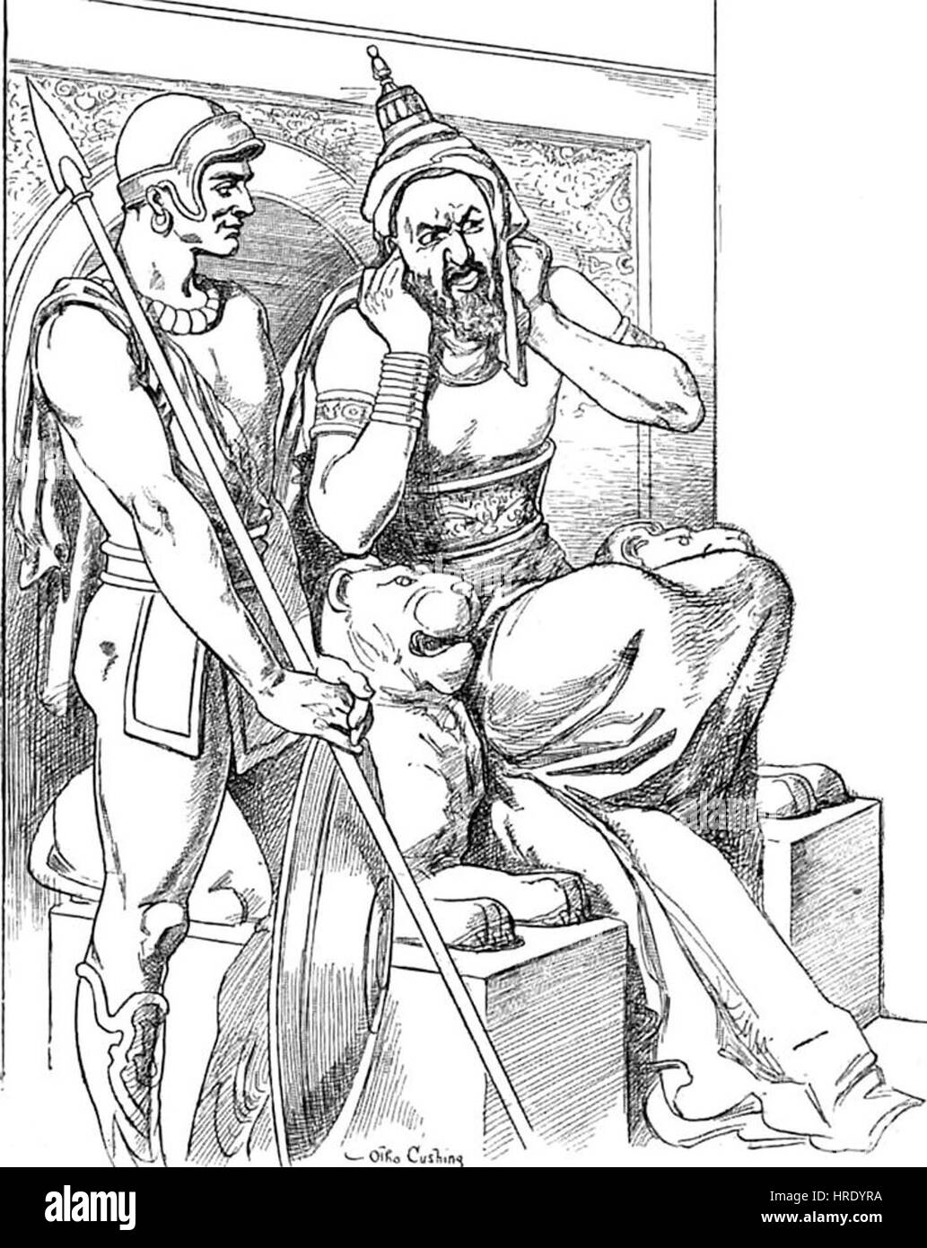 Il cartone animato di Otho Cushing riflette il suo stile distintivo, spesso caratterizzato da umorismo satirico e da una rappresentazione esagerata del personaggio. L'opera utilizza l'ingegno visivo per commentare temi sociali, attirando l'attenzione sulla natura umana e sulle dinamiche sociali con giocosa esagerazione. Foto Stock