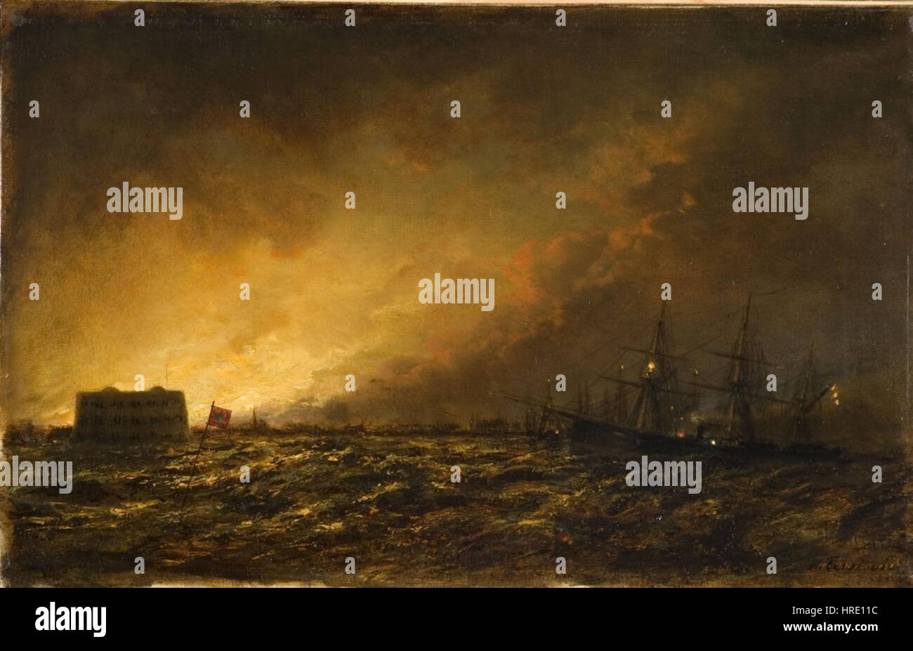 Fire a Kronstadt di notte (Bogolyubov) Foto Stock