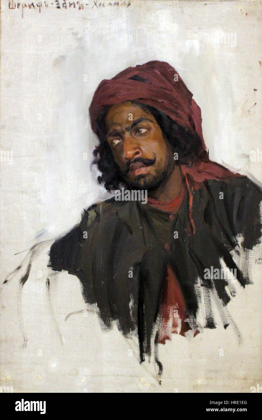Il dipinto di Boris Kustodiev del 1910, con lo sceriffo Ibn-Halil, rappresenta una vivida rappresentazione di una figura storica o culturale. Il lavoro di Kustodiev spesso raffigura la società e le figure russe con colori e texture ricchi. Foto Stock