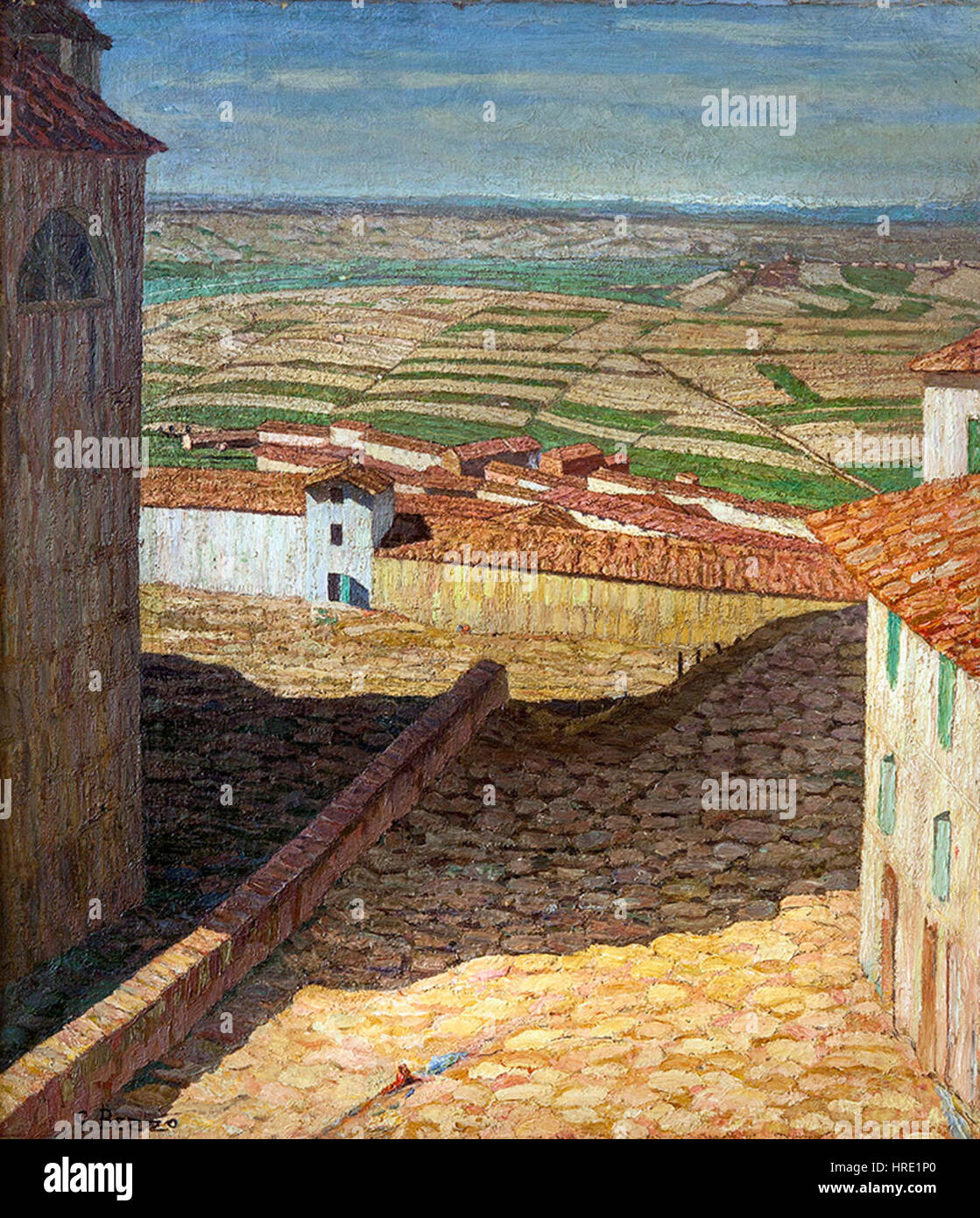 Febbraio nel Monferrato (febbraio nel Monferrato) è un dipinto di paesaggio italiano che cattura la bellezza della regione del Monferrato in inverno. L'artista ritrae il paesaggio con un'attenzione particolare alla fredda e cruda bellezza della stagione. Foto Stock