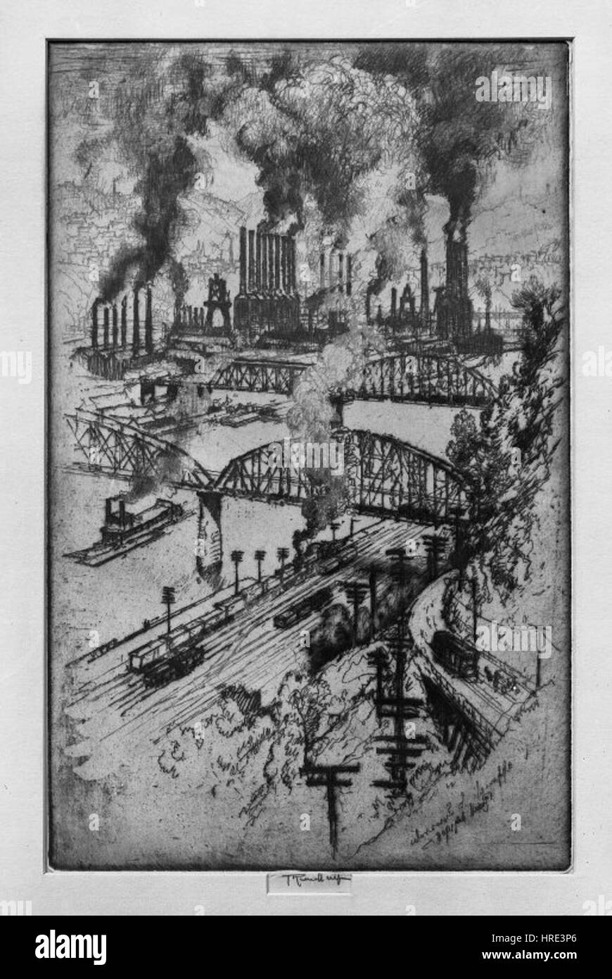 "On the Way to Bessemer" di Joseph Pennell ritrae il paesaggio industriale dei primi anni del XX secolo, concentrandosi sul processo di produzione dell'acciaio di Bessemer. Il pezzo riflette la maestria di Pennell nel catturare l'energia e la trasformazione nell'America industriale. Foto Stock