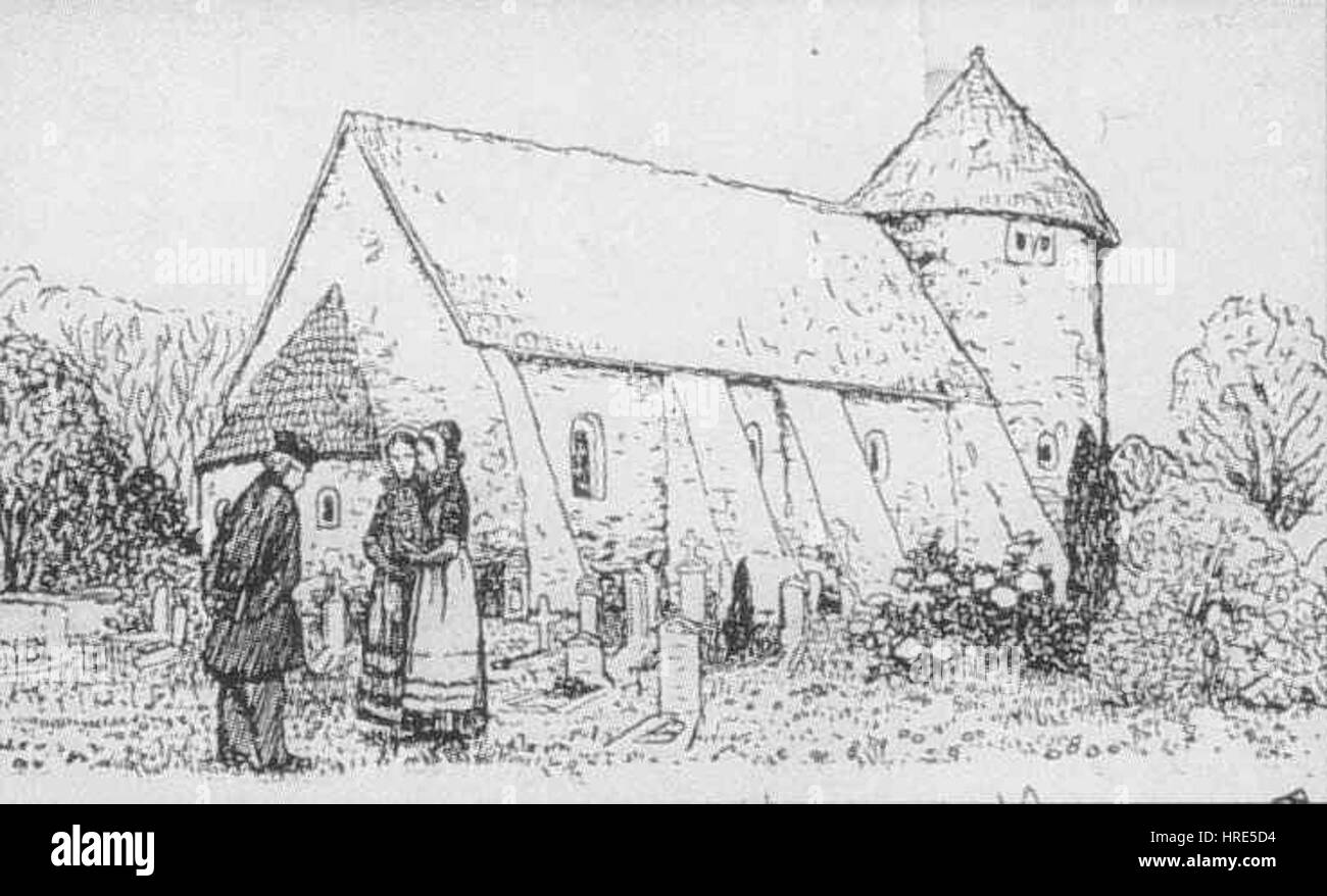 "Heeslinger Kirche" di Heinrich Vogeler è un dipinto di una chiesa a Heeslingen, Germania. Completato nel 1900, mostra la capacità di Vogeler di catturare la serena atmosfera delle chiese rurali tedesche, con dettagli architettonici e un'atmosfera tranquilla che evoca il paesaggio rurale. Foto Stock