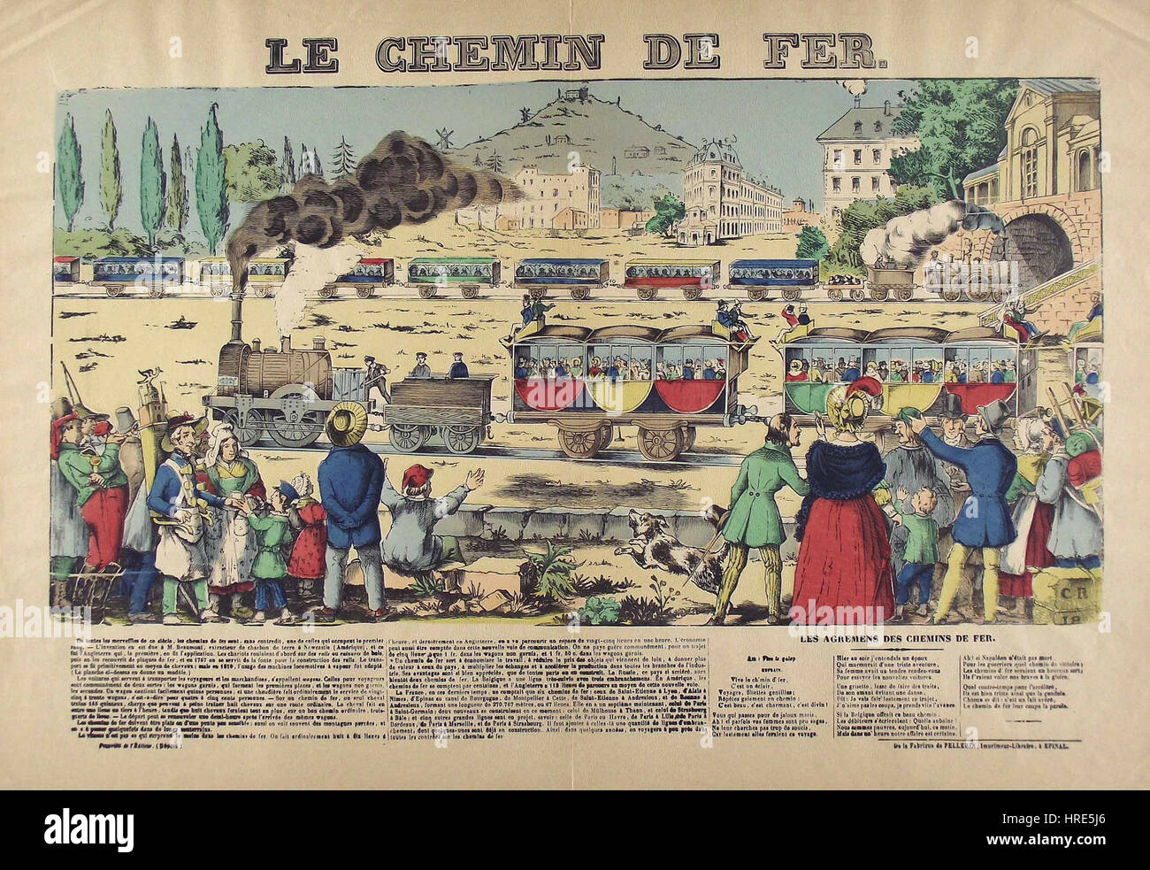 "Le Chemin de Fer" è un dipinto del XIX secolo che raffigura i primi giorni del sistema ferroviario in Francia, catturando i progressi tecnologici del periodo e il suo impatto sulla società e sul paesaggio. Foto Stock