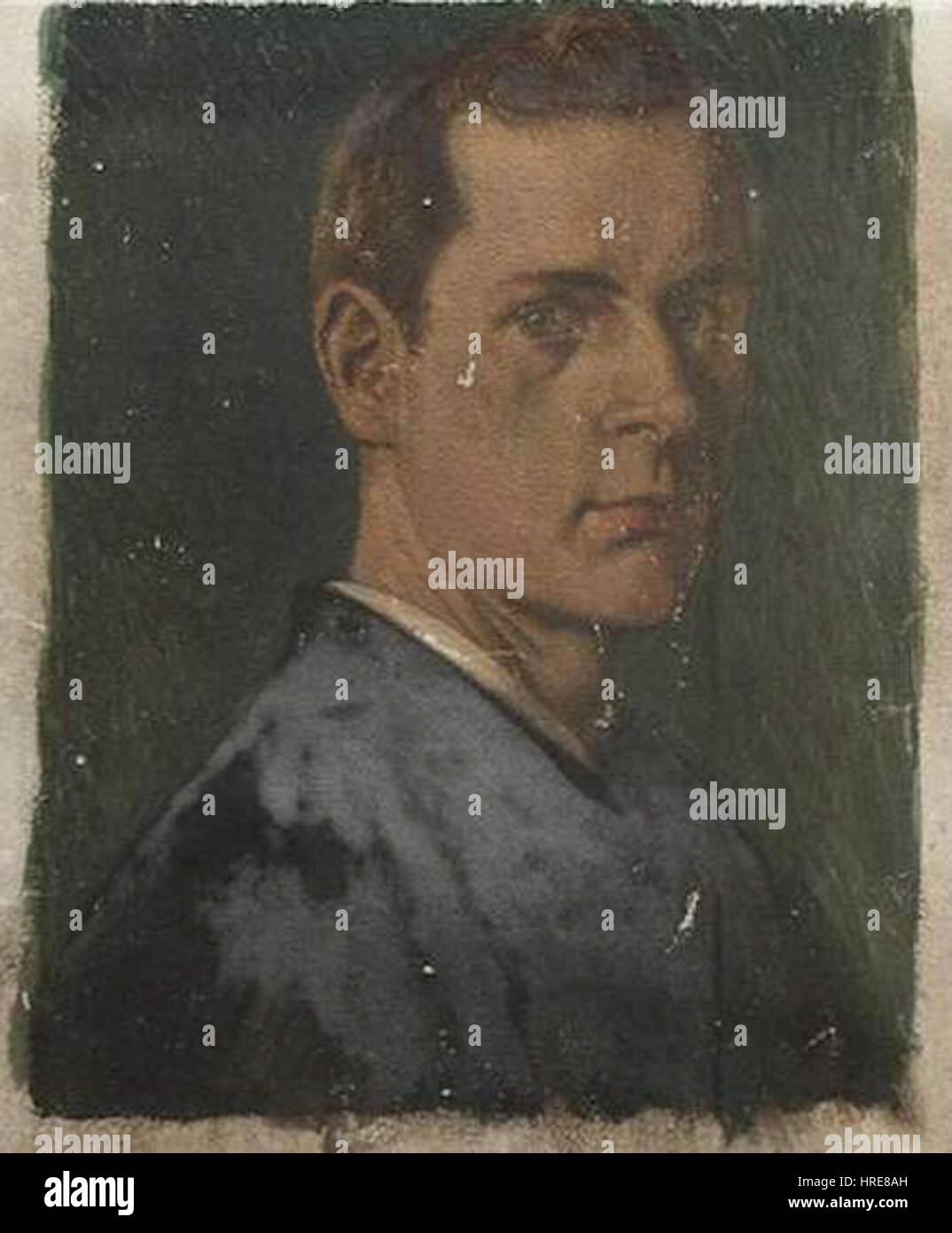 Il ritratto di Fritz Boehle cattura il suo soggetto con particolare attenzione ai dettagli e alla profondità psicologica, riflettendo l'interesse dell'artista a catturare la vita interiore dei suoi soggetti. Il ritratto è caratterizzato da un rendering realistico e da un'espressione ponderata. Foto Stock