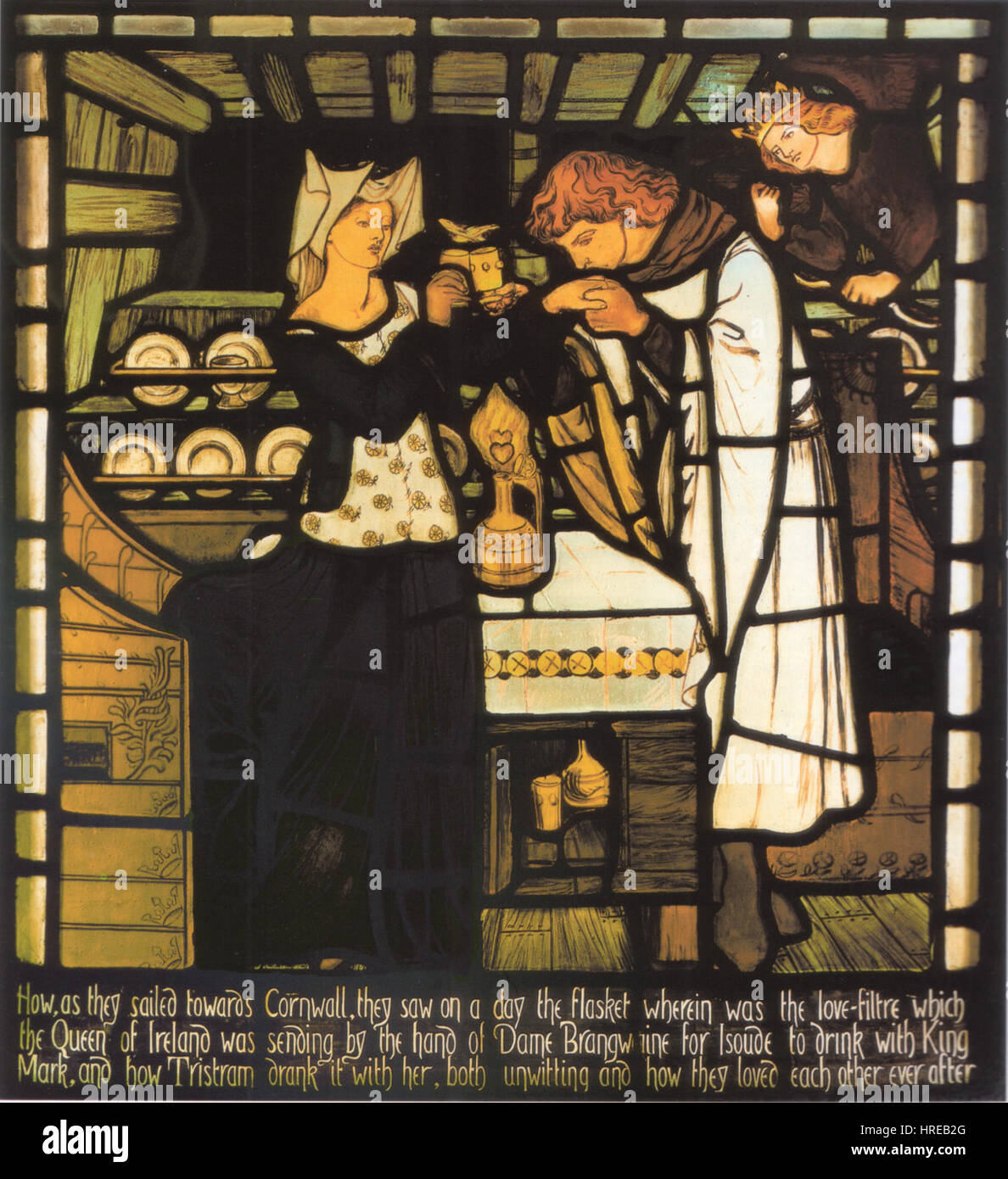 Dante Gabriel Rossetti Sir Tristram e la Belle Ysoude vetro macchiato Foto Stock
