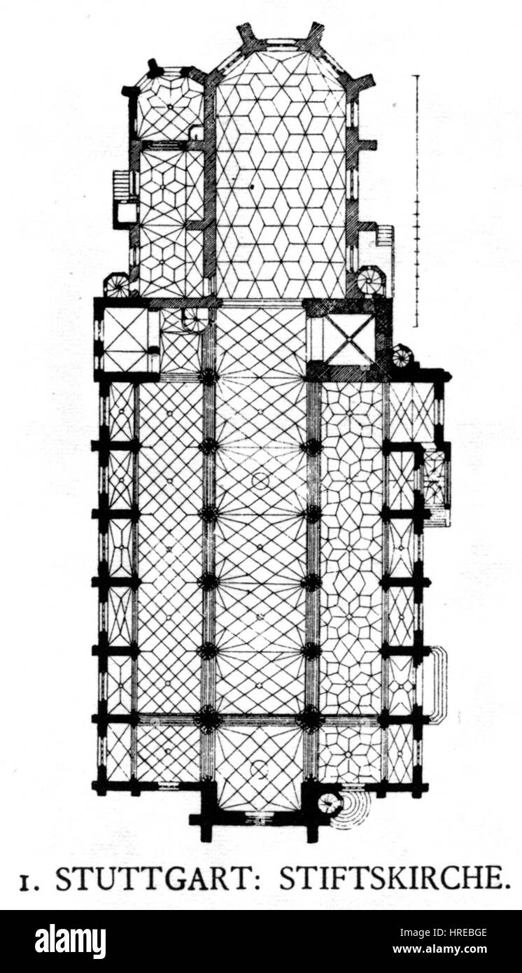 Dehio 455 si riferisce alla Stiftskirche di Stoccarda, una notevole chiesa situata in Germania. E' famoso per la sua architettura storica e il suo significato nella regione. La chiesa è un ottimo esempio di design gotico medievale e rappresenta un importante punto di riferimento nella storia culturale di Stoccarda. Foto Stock