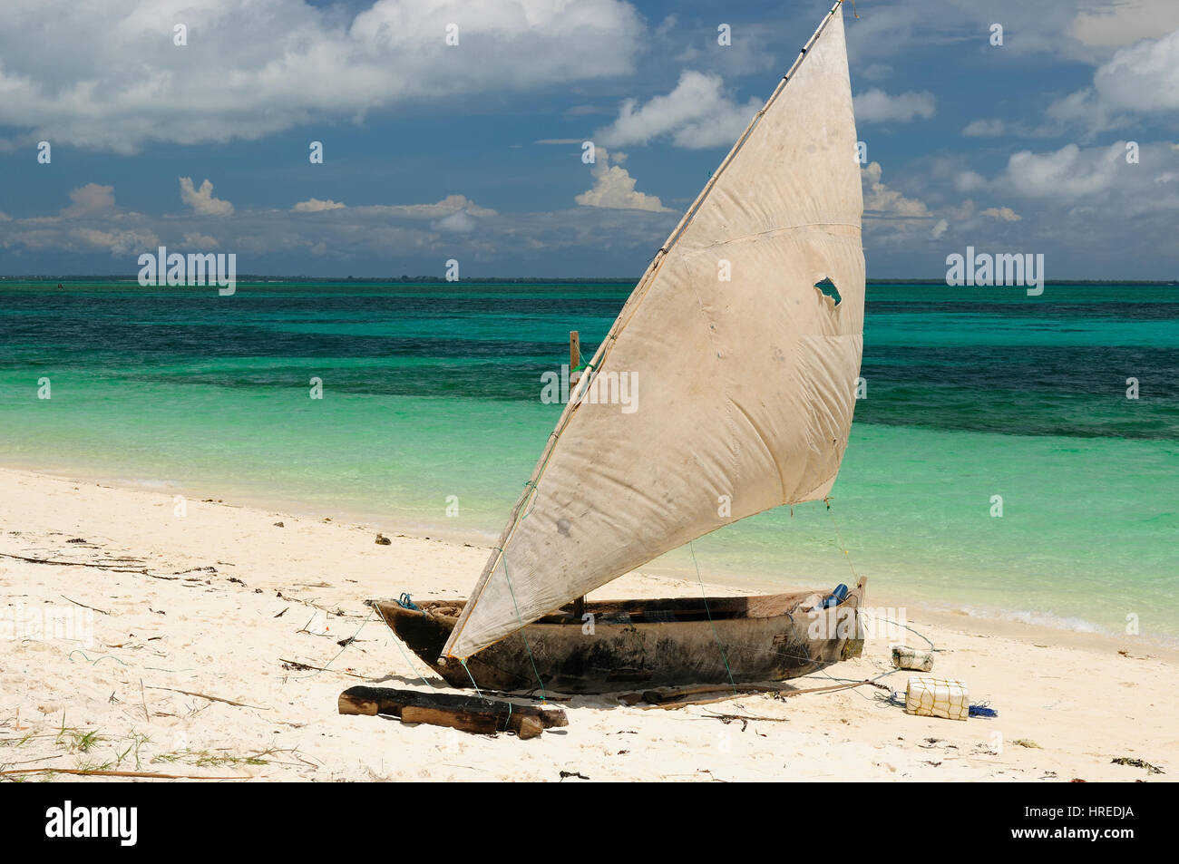 Tanzania, tradizionali barche da pesca sul isola di Zanzibar Foto Stock