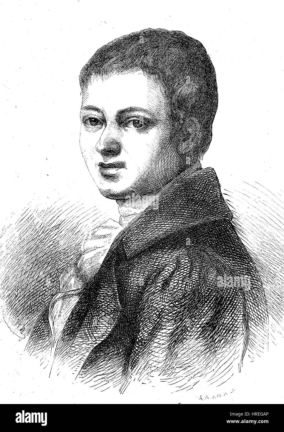 Bernd Heinrich Wilhelm von Kleist, 18 Ottobre 1777 - 21 novembre 1811, fu un poeta tedesco, drammaturgo, romanziere breve storia lo scrittore e giornalista, riproduzione di una xilografia dal xix secolo, 1885 Foto Stock