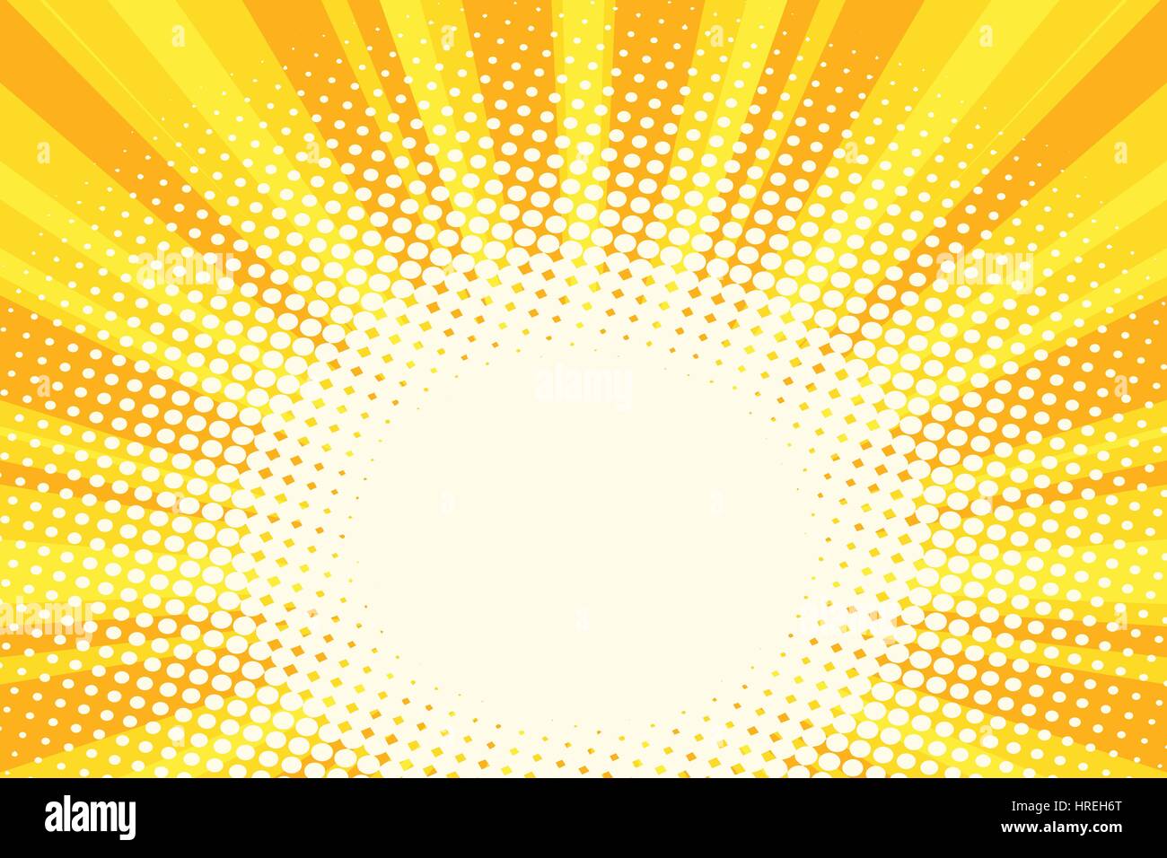 Giallo oro cartoon sunrise sfondo. Fumetto vintage pop art in stile retrò illustrazione vettore Illustrazione Vettoriale