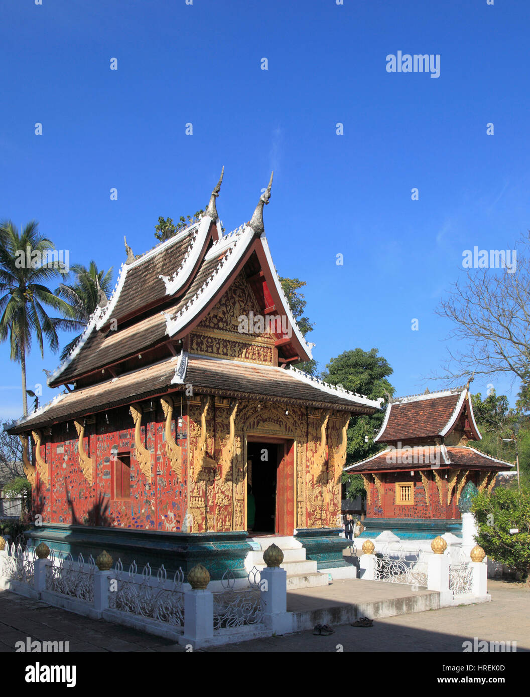 Laos, Luang Prabang, Wat Xieng Thong, Cappella Rossa, Tripitaka biblioteca, tempio buddista, Foto Stock