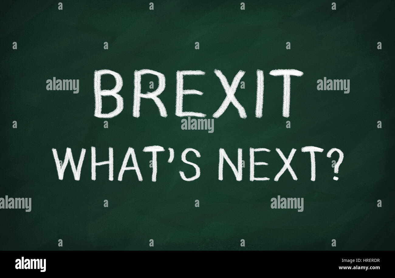 Sulla lavagna con gesso scrivere BREXIT WHATS NEXT Foto Stock