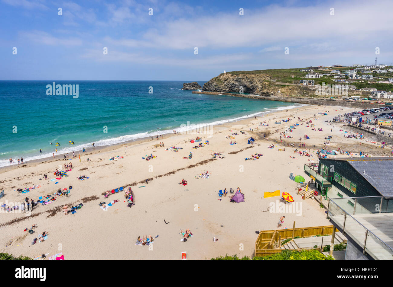 Regno Unito, Cornwall, Patrimonio Godrevy-Portreath Costa, località balneare Portreath, vista della spiaggia Portreath Foto Stock