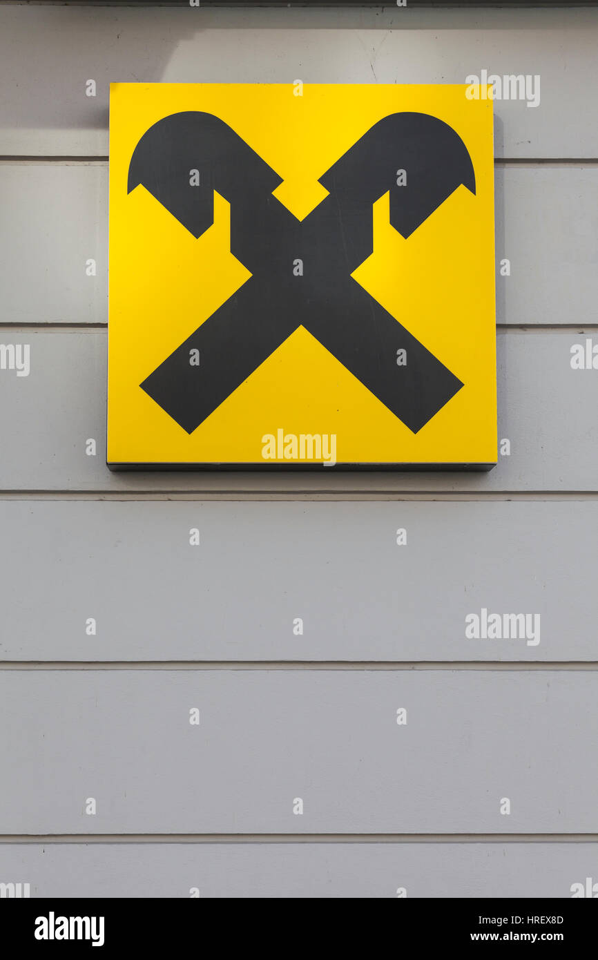 VIENNA Austria Gennaio 27th, 2018 - Cassa Raiffeisen è Austrias grande consumatore banca con filiali in tutto il paese e in Europa centrale Foto Stock