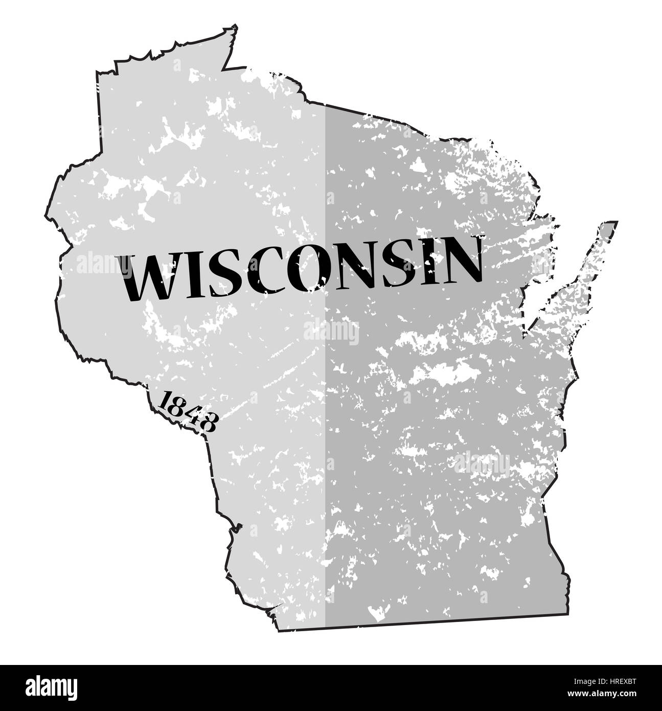 Un grunged Wisconsin state delineare con la data di statualità isolato su uno sfondo bianco Foto Stock