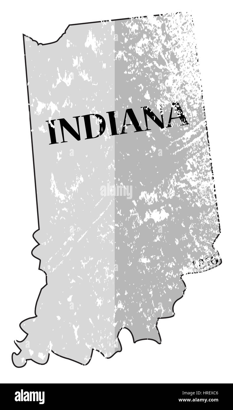 Un grunged Indiana stato delineare con la data di statualità isolato su uno sfondo bianco Foto Stock