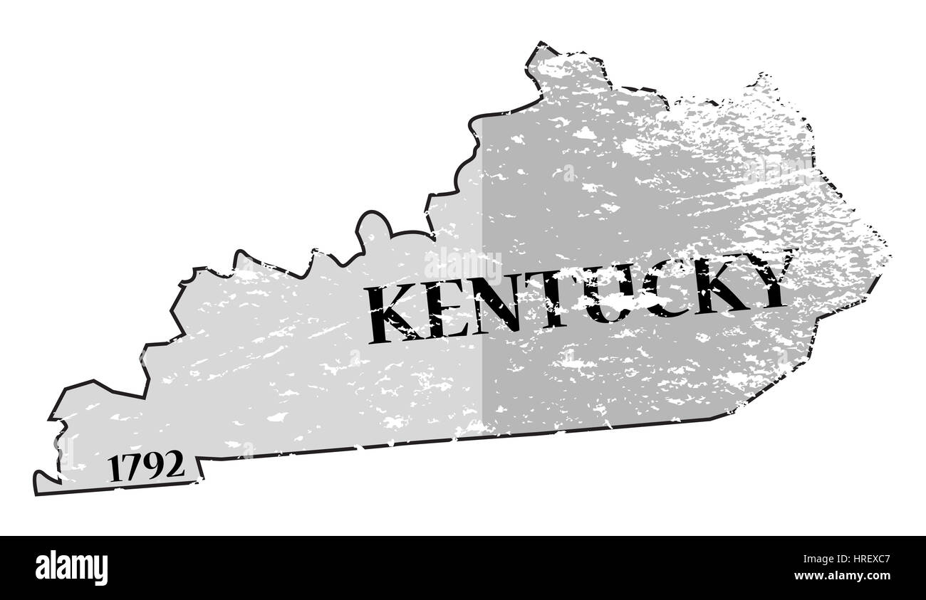 Un grunged Kentucky state delineare con la data di statualità isolato su uno sfondo bianco Foto Stock