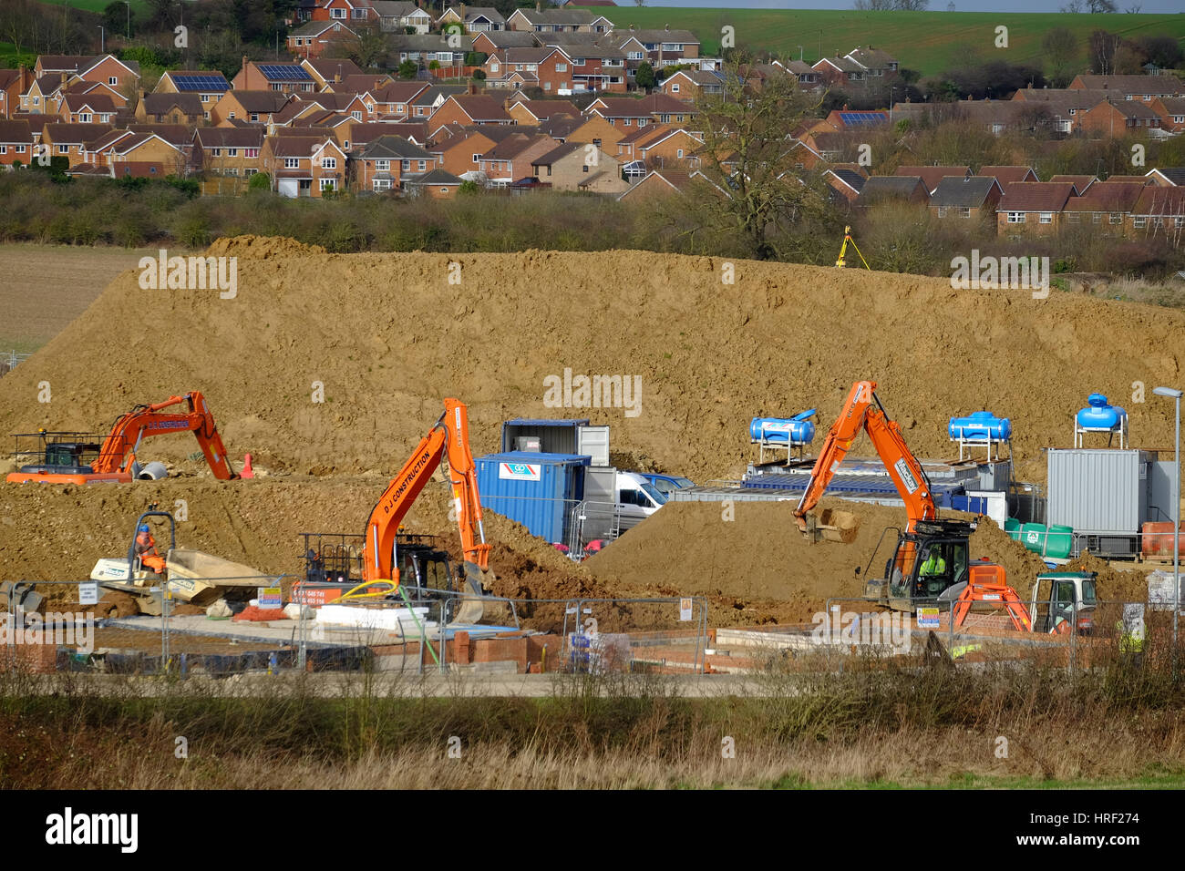 Preparazione della terra per la nuova scatola di sviluppo, England, Regno Unito Foto Stock