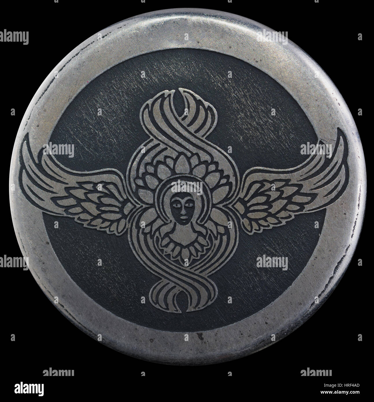 Angelo simbolo su un ciondolo d'argento, cerchio colore argento Foto stock  - Alamy