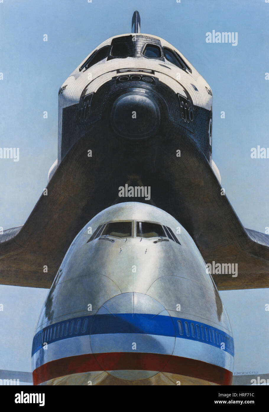 Lo Space Shuttle Challenger in cima al vettore aereo Foto Stock