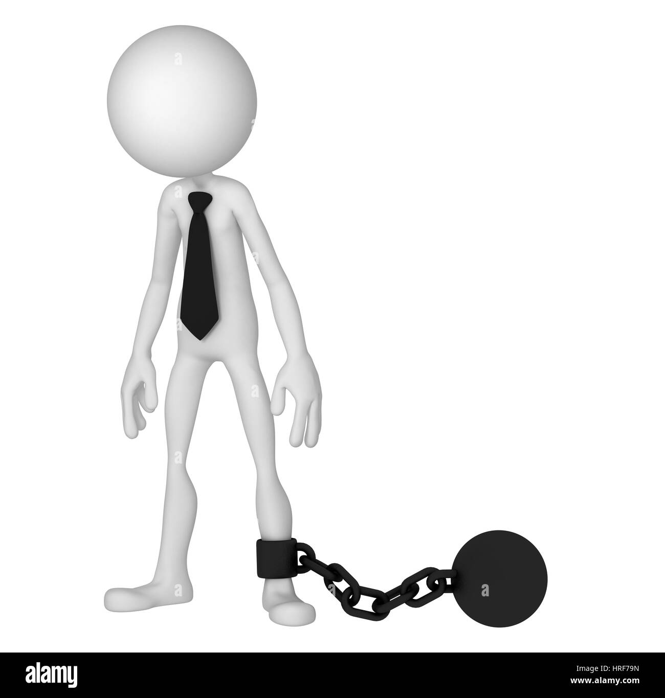 3D imprenditore con una catena pallina. Business il concetto di criminalità. isolato su sfondo bianco Foto Stock