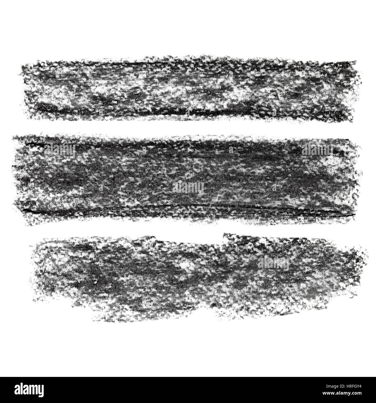 Set di nero di carbone vegetale testurizzata strisce isolati su sfondo bianco Foto Stock