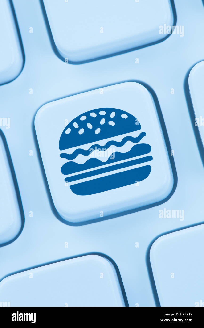 Hamburger cheeseburger fast food online di ordinazione ordine web di consegna Foto Stock