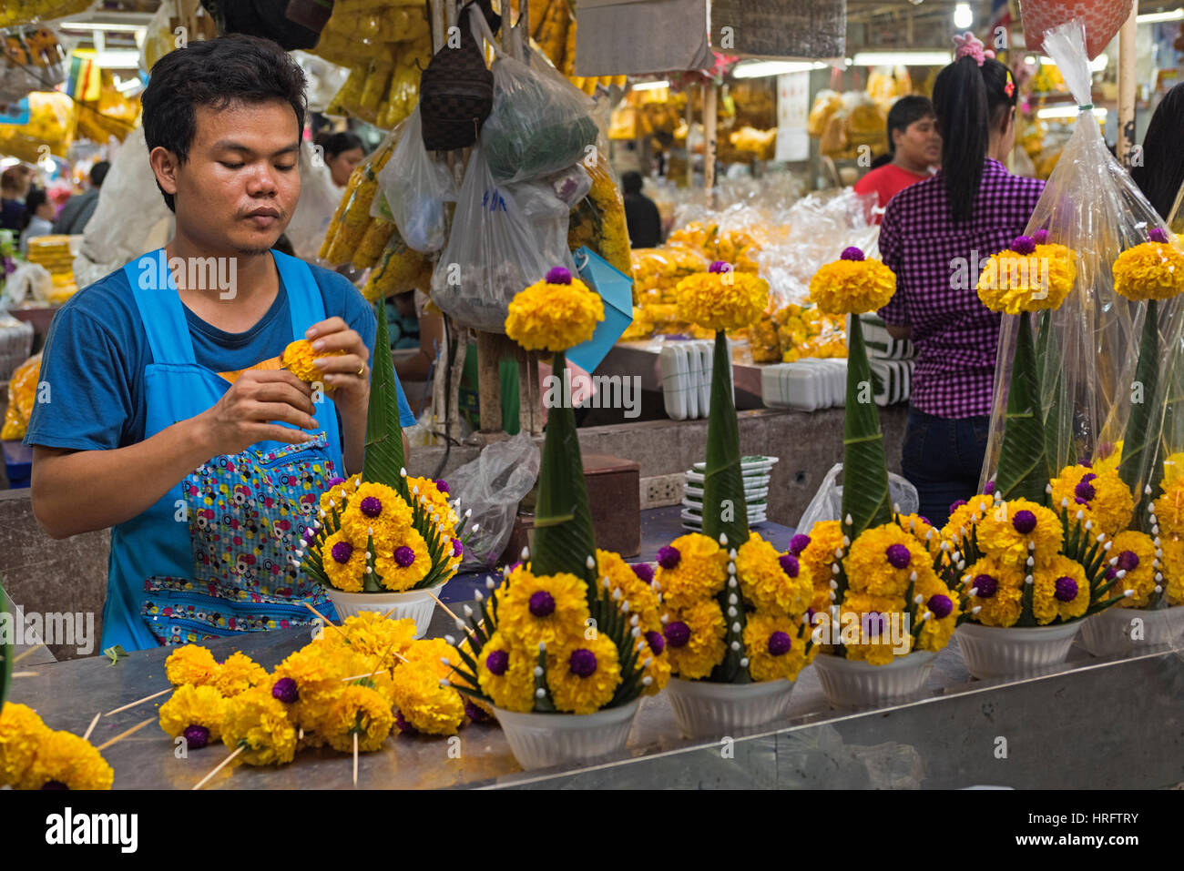 Il mercato dei fiori Pak Klong Talad Bangkok in Thailandia Foto Stock