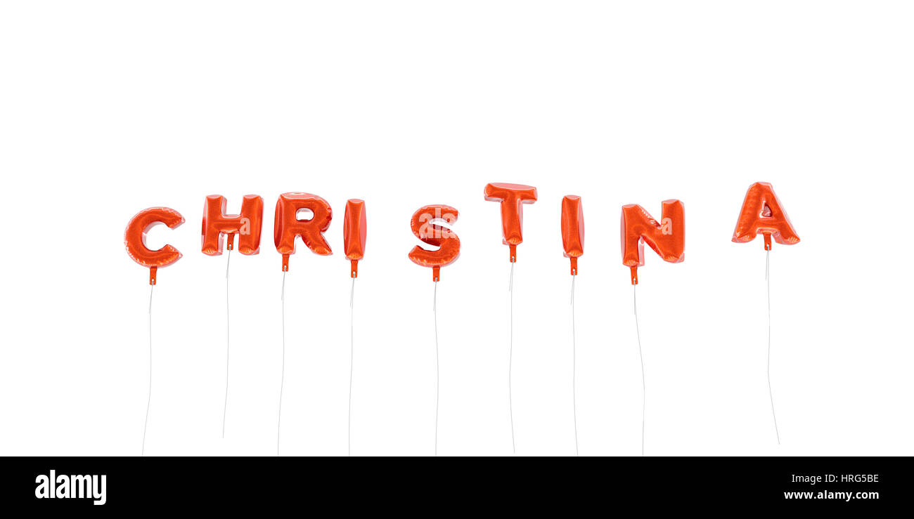 CHRISTINA - parola fatta dal foglio in plastica rosso palloncini - 3D rendering. Può essere utilizzato online un banner pubblicitario o una cartolina di stampa. Foto Stock